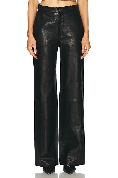 FRAME Relaxed Leather Trouser in Black