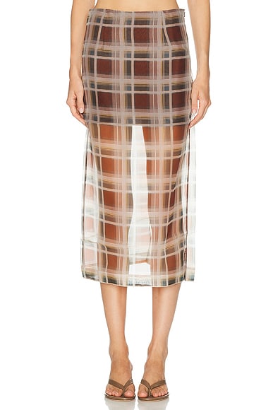 FRAME The Plaid Organza Skirt in Silver Peony Mult
