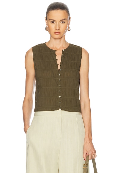 FRAME Smocked Tank in Juniper