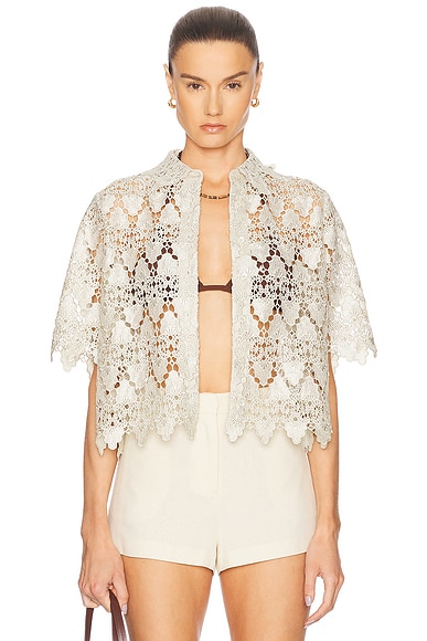 Zimmermann August Short Sleeve Shirt in Khaki Floral | FWRD
