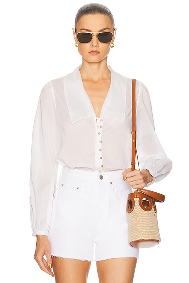 FRAME The Eyelet Sailor Blouse in White