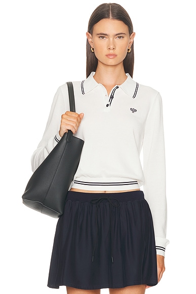 FRAME Long Sleeve Tennis Polo Top in White