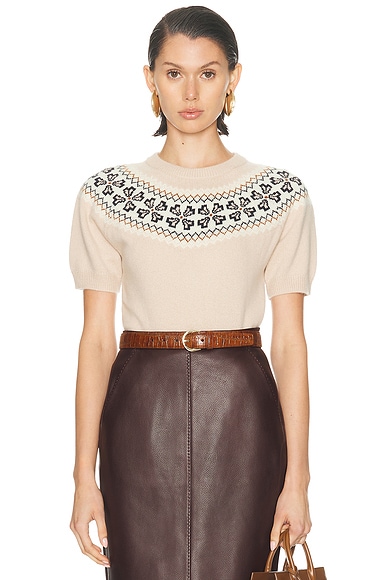 FRAME The Short Sleeve Cashmere Fairisle in Pink Sand