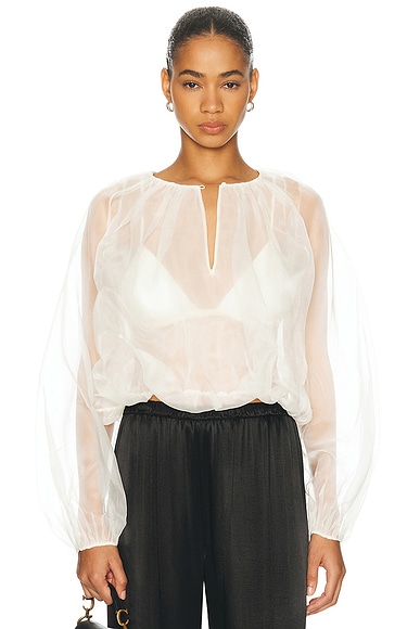FRAME The Sheer Balloon Blouse in Cream