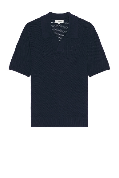 FRAME Short Sleeve Sweater Polo in Navy