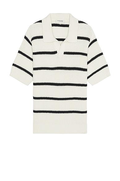 FRAME Striped Polo Sweater in Black Stripe