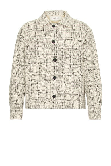 FRAME Flannel Overshirt Jacket in Off White Plaid