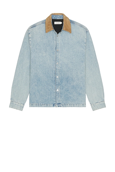 FRAME Suede Collar Denim Overshirt in Esme