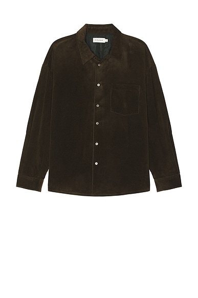 FRAME Relaxed Corduroy Overshirt in Dark Olive