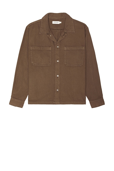 FRAME Textured Terry Double Pocket Relaxed Shirt in Soft Mocha