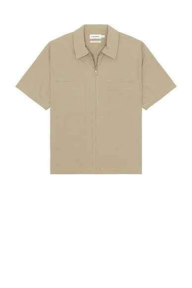 FRAME Light Poplin Zip Shirt in Smoky Mocha