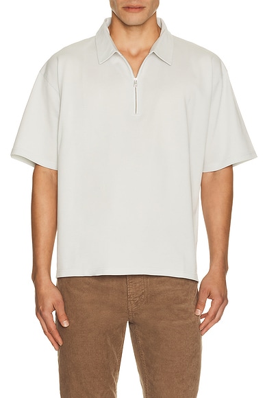 FRAME Half Zip Pique Polo in Pale Blue