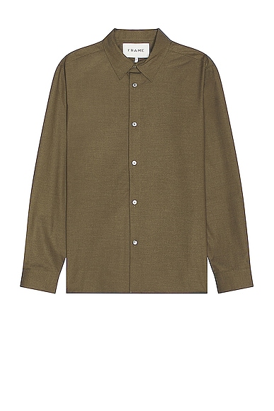 Shop Frame Brushed Flannel Shirt In Dark Olive