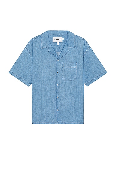 Chambray Camp Collar Shirt in Blue