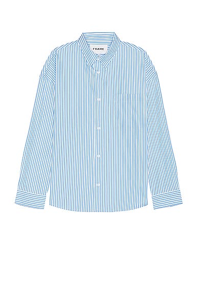 FRAME Relaxed Cotton Shirt in Blue Stripe