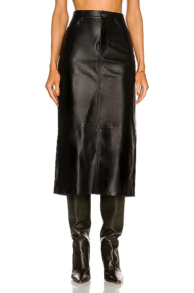 FRAME Le Midi Leather Boot Skirt in Black