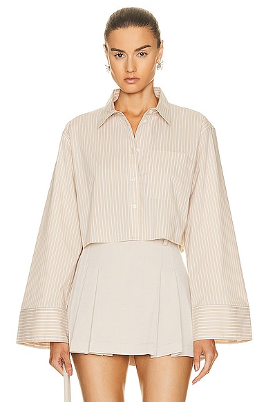 Frame Cropped Wide Sleeve Shirt In Sand