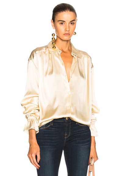 FRAME Silky Long Sleeve Top in Champagne | FWRD
