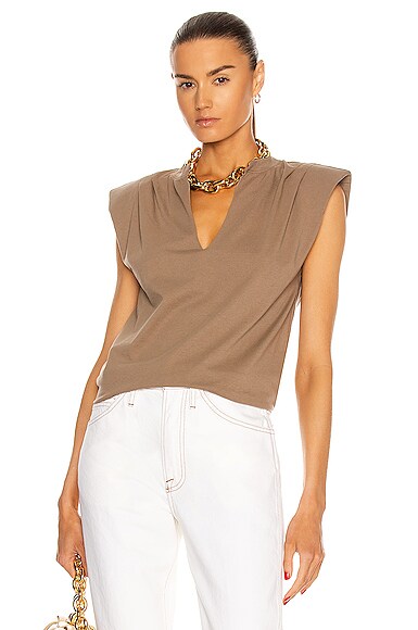 Frame Padded-shoulder V-neck Tee In Desert
