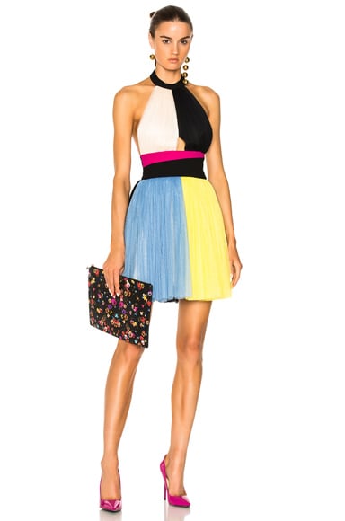 Color Block Short Halter Top Tulle Dress