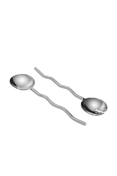 Fazeek Wave Salad Servers Set Of 2 in Silver