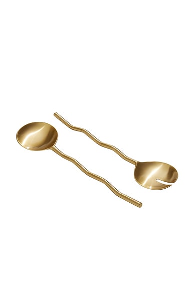 Fazeek Wave Salad Servers Set Of 2 in Matte Brass