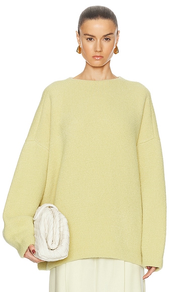 Fear of God Virgin Wool Boucle Straight Neck Relaxed Sweater in Lemon Cream