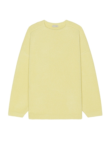 Virgin Wool Boucle Straight Neck Relaxed Sweater in Lemon