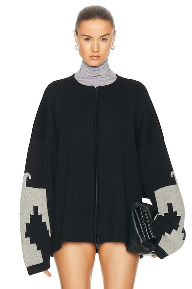 Fear of God Wool Cashmere Blend Thunderbird Full Zip Sweater in Melange Black