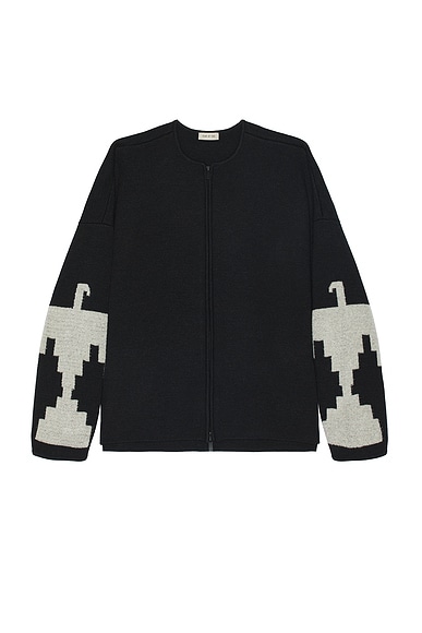 Shop Fear Of God Wool Cashmere Blend Thunderbird Full Zip Sweater In Melange Black