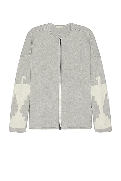 Shop Fear Of God Wool Cashmere Blend Thunderbird Full Zip Sweater In Dove Grey