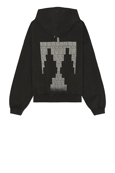 French Terry Overlapped Thunderbird Grey Print Hoodie