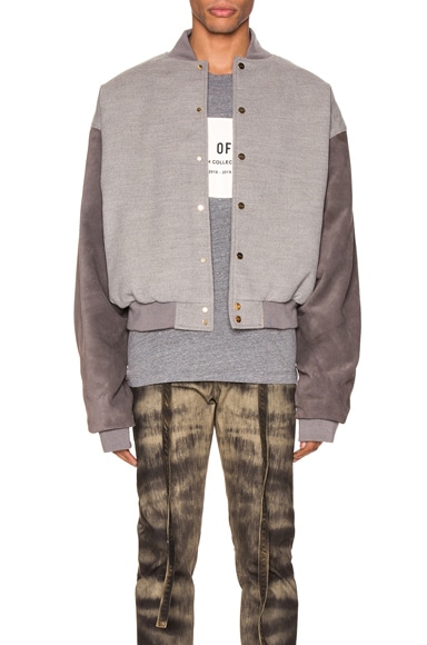 Fear of God 6th Collection Varsity Jacket in Melange Grey