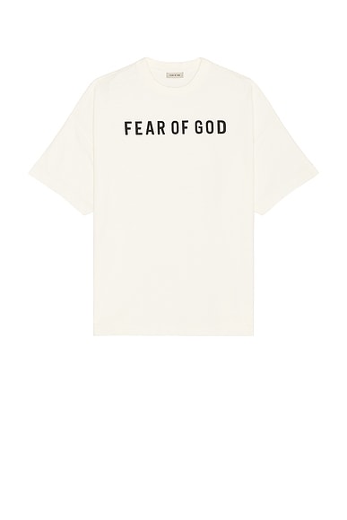 Fear of God Short Sleeve Tee - Fear Of God Logo Black Print in Cream