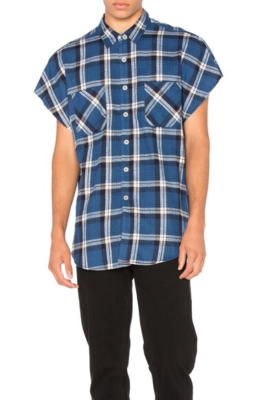 Fear of God Sleeveless Flannel in Blue Plaid | FWRD