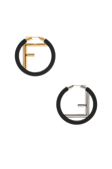Fendi FF Hoop Earrings in Black | FWRD