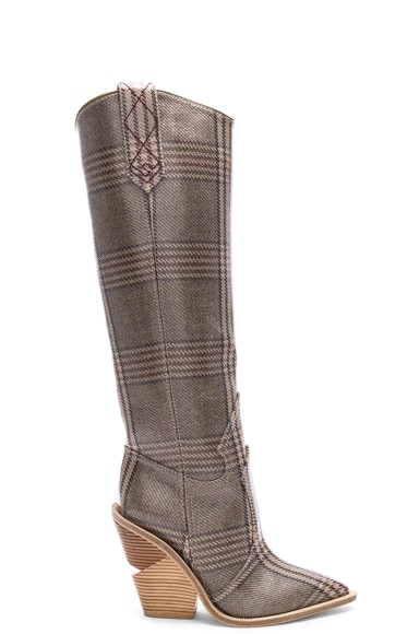 Fendi Cutwalk Check Knee High Western Boots in Grey FWRD