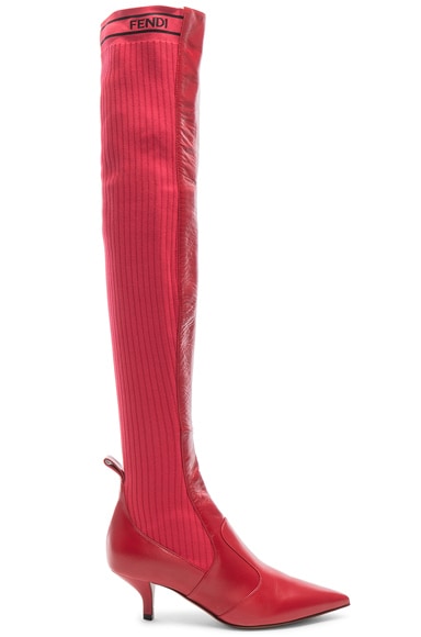 Fendi Rockoko Thigh High Boots in Red FWRD