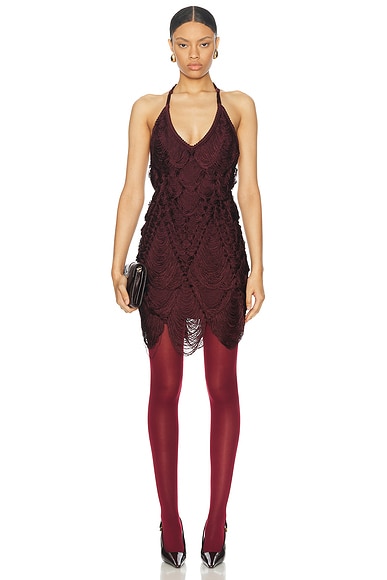 Ferragamo Fringe Mini Dress in Bordeaux