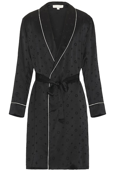 fleur du mal Men's Silk Jacquard Robe in Black