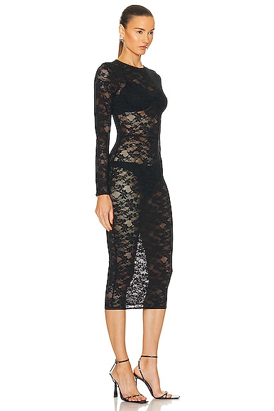 Shop Fleur Du Mal Le Stretch Multifit Lace Long Sleeve Dress In Black
