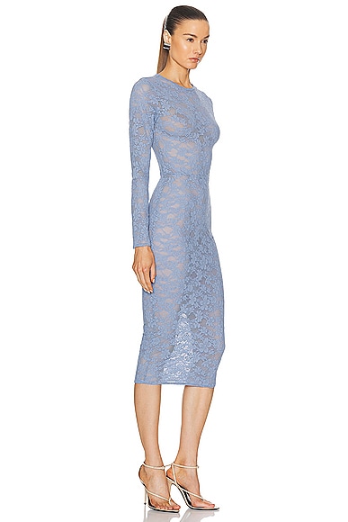 Shop Fleur Du Mal Le Stretch Multifit Lace Longsleeve Dress In Denim