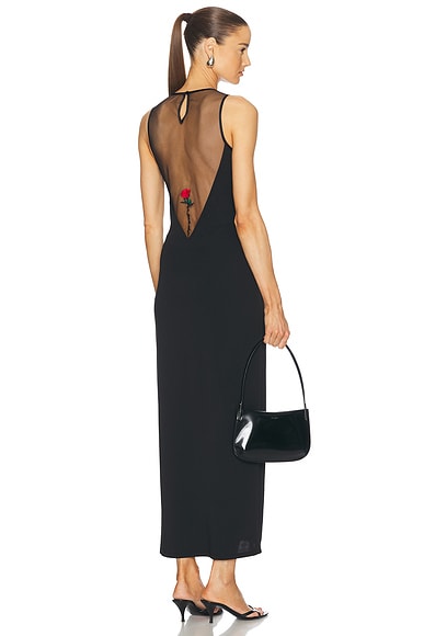 fleur du mal Rose Spine Embroidery High Slit Maxi Dress in Black