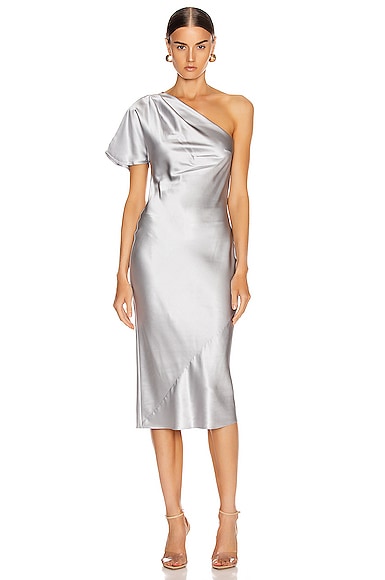 fleur du mal One Shoulder Bias Slip Dress in Jasper | FWRD