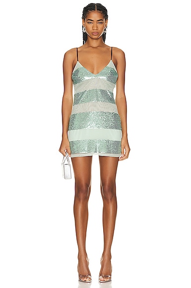 Sequin Stripe Mini V Neck Slip Dress in Mint