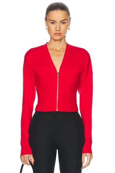 fleur du mal Knit Zip Bustier Cardigan in Rouge