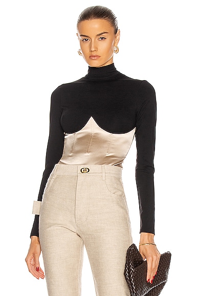 black mock neck bodysuit long sleeve