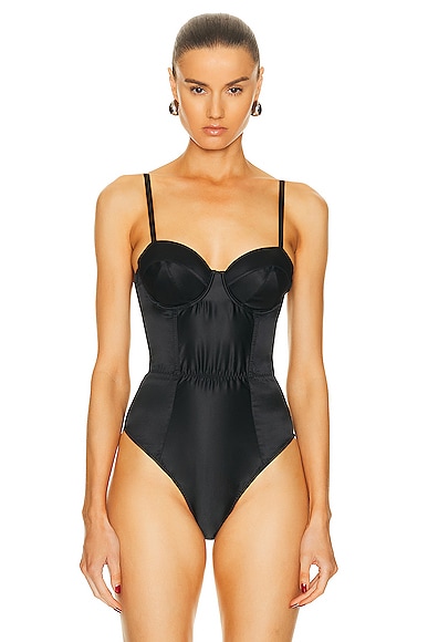 Shop Fleur Du Mal Satin Bullet Bodysuit In Black