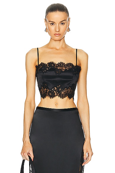 Silk And Lace Bandeau Top in Black