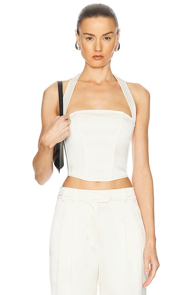 fleur du mal Satin Halter Corset Top in Vanilla